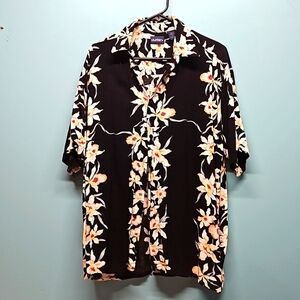 Men's Puritan Black Floral Hawain Button Up